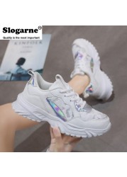 Women's spring autumn air mesh sneakers lady's running shoes girl's high elastic thick-soled middle school students leather shoes