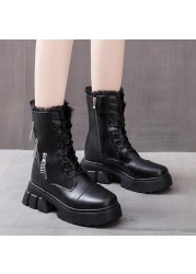 Rimocy Women Winter Ankle Boots Pu Leather Warm Plush Snow Boots Female Height Increasing Shoes Woman Zip Chunky Platform Booties