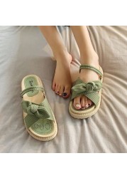 2021 new lady sandals summer fairy style fashion student thick-soled roman flat shoes indoor slippers slides butterfly knot