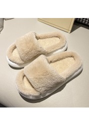 Plush Home Slippers Fluffy Women Slides Comfort Furry Flat Sandals Female Cute Slippers Shoes For Women Indoor Flip Flops