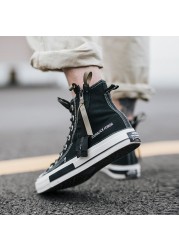 New 2022 Spring Autumn Fashion High Top Sneakers Canvas Shoes Casual Shoes Women Flat Male Zipper Lace Up Solid Trainers 43 44