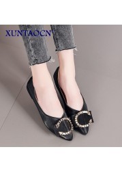 2022 Women's shoes fashion comfortable daily casual trend solid color PU pointed toe golden ring shallow mouth flat shoes