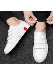 New arrival men's white and black flat shoes velcro comfortable sneaker for male high quality men's casual shoes fashion shoes