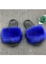 Fashion designer luxury ladies furry fur slippers colorful sandals rainbow shoes for women