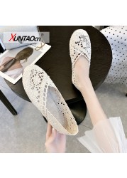 New Fashion Canvas Shoes Women Solid Platform Wedge Casual Loafer Flats Hollow Breathable Women Flat Shoes