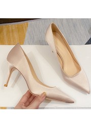 Elegant New Office Women Pumps Sexy Thin High Heel Dress Woman Party Wedding Shoes Stiletto Red Green Ladies Satin Shoes O0007