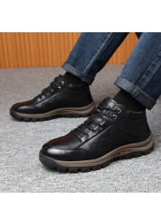 Men's shoes 2021 autumn and winter warm casual fashion lace up basic leather shoes bota male zapatos de segurchampre hombre