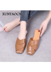 Flat Slides Mules Shoes Woman Summer Ladies Elegant Shoes Half Slippers Women's Shoes Lazy Zapatos Mujer