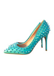 Spring New Sexy Rivet Pointed Toe Stiletto High Heel Work Shoes Party Dress All-match Fashion Large Size Women's Shoes