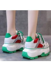 Lucifer Green Sequin Chunky Sneakers Shoes Woman 2022 Spring Mixed Color Platform Shoes For Women Lace Up Thick Sole Sneakers