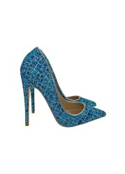 Spring new blue sequins pointed toe stiletto high heels work shoes party dress all-match large size fashion women's shoes