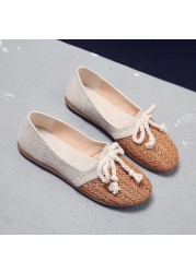 Spring Women Flats Hemp Slip On Flat Shoes Woman Canvas Loafers Bowtie Casual Shoes Comfortable Ladies Shoes zapatos mujer