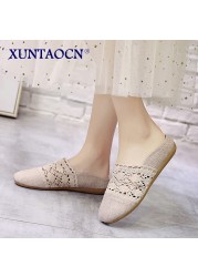 New Spring Autumn Summer Ladies Casual Sweet Fashion Hollow Out Weave Women Shoes Comfortable Round Toe Slippers Shoes 2 Colors