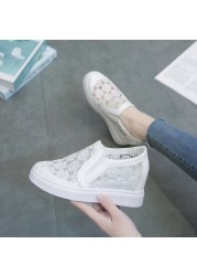 Spring and summer increase wedge heels small white shoes women's mesh breathable mesh sports loafers loafers