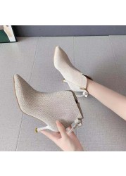 ZUZI Pointed stiletto bow high heels 2021 autumn and winter new martin boots female side zipper rhinestone short boots women