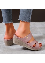 Rimocy Fashion Cross Straps Women Wedges Sandals Summer 2022 PU Platform Slippers Woman Open Toe High Heel Sandals Slides Women