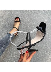 2022 spring new sexy high heels square toe large size slip on women sandals open toe shoes women sandals