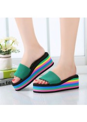 2022 summer ladies sandals slippers thick sole bathroom slippers wedge beach flip flops high heels beach slippers