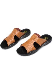 YEINSHAARS Plus Sizes 52 Split Leather Slippers For Men Summer Hot Sale Slides Sandals Beach Shoes Flip Flops Hombres Sandalia