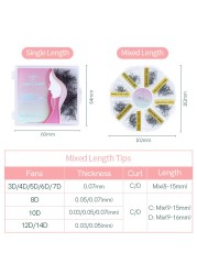 New Sung Lashes 3D4D5D16D14D Tapered Base Premade Fans Eyelash Extension Loose Fans Medium Stem Sharp Thin Tapered Base Lashes