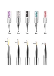 Nail Art Pen 2 in 1 Double Ends Dotting Drawing Painting Carving Dotting Pen Flat Fan Liner Acrylic Gel Brush Set