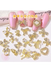 3pcs new nail art butterfly combined with gold jewelry hollow metal love rhinestone super flash butterfly nail decoration drill