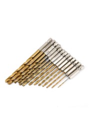 13pcs HSS High Speed ​​Steel Titanium Coated Drill Bit Set 1/4 Hex Shank 1.5mm-6.5mm Hexagonal Handle Twist Drill