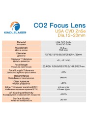 عدسات تركيز كيندليسر USA CVD ZnSe Dia.12/15/18/19.05/20 FL38.1/50.8/63.5/76.2/101.6 مللي متر لآلة قطع النقش بالليزر CO2