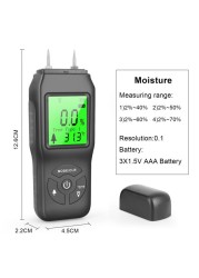 Professional Two Pins Digital Wood Moisture Meter 2-70% Leaf Timber Moisture Portable Tool LCD Display Timber Moisture Detector