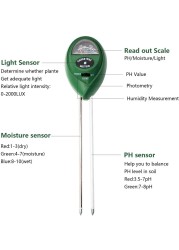 Soil PH Tester, 3/4 in 1 pH Light Moisture Acidity Tester Soil Tester Moisture Meter Soil Test Kit Plant for Flowers