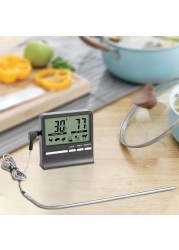 Digital Kitchen Barbecue Food Thermometer Stainless Steel Probe Outdoor BBQ Cooking Oven Meat Food Temperature Alarm Timer