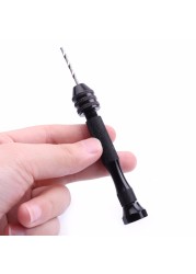 1pc Black Handle Drill Bit with 10pcs Twist Drill Bits Aluminum Alloy Carving Tools Hand Woodworking Watch Repair Tool