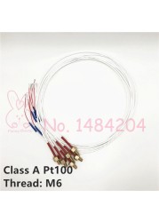 High Precision PT100 Temperature Sensor Class A RTD Probe M4 Brass Screw Thread 6mm 3-Core FEP Wire 750mm for Coffee Machine