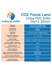 Kindleliser China CO2 ZnSe Focus Lens Dia.12/15/18/19.05/20mm FL38.1/50.8/63.5/101.6/127mm For Laser Engraving Cutting Machine