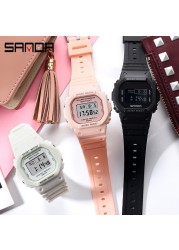 SANDA Fashion Simple Sports Watch Women Casual Military Watches Alarm Clock Shock Resistant Waterproof Digital Watches Female 293