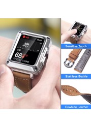 Bumper Case Genuine Leather Band for Apple Watch 6 SE 5 4 3 44mm 40mm Modification Tempered Film Kit for iWatch 42mm 38mm