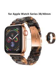 Replacement Resin Tortoise Shell Lines Watch Strap Bracelet For Apple Watch Series 5/4/3/2/1 42mm 44mm 38 and 40mm Leopard Print