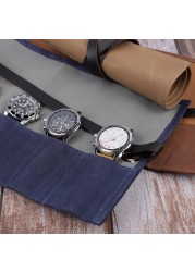 Watch Roll Storage Case Travel Wet Wax Canvas Watch Jewelry Protective Holder Box With Closure Watch Strap Pouch 5 Slots