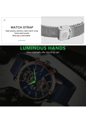 MINIFOCUS Fashion Men Sports Watches Top Sliver Deluxe Quartz Watches Men Mesh Strap Ultra-thin Waterproof Wristwatch Chronograph