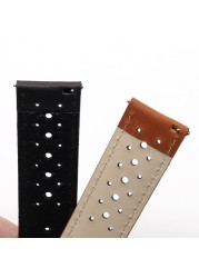 Handmade watch strap 18mm 19mm 20mm 22mm leather strap black brown blue breathable porous watches #C