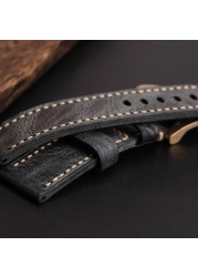 Hand Folded Smoky Gray Leather Watchband Compatible with BAM Bronze Watch Strap 20 22 24 26mm Soft Vintage Bracelet