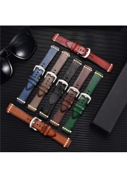 جودة عالية اليدوية جلد البقر حزام ساعة اليد خمر الرجعية حزام (استيك) ساعة أساور Wristwatchbands الأشرطة 18 مللي متر 20 مللي متر 22 مللي متر 24 مللي متر