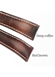 Retro Cowhide Watch Strap 20mm 22mm Red Brown Dark Coffee Half Arc Deformed Oil Wax Genuine Leather Strap Watchband Replacement Strap