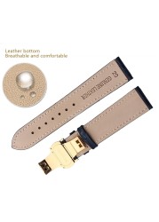 Genuine Leather Bracelet Dark Blue Watch Strap Butterfly Clasp Watchband Size In 16mm 18mm 20mm 21 22mm 23mm Watch Band