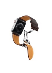 High Quality Genuine Leather Ebene Barenia Single Round Deployment Buckle Strap for iwatch Apple Watch7 6 Se 5 4 3 2 1