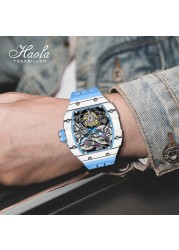 Haofa 1901 Skeleton Automatic Tourbillon Movement Watch for Men Luxury Mechanical Tourbillon Sapphire Mens Carbon Fiber Watch