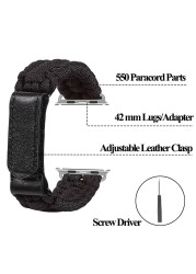 Survival Rope Strap for Apple Watch Band 44mm 40mm 45mm/41mm 42mm 38mm Outdoor Leather Clasp Strap Bracelet iWatch 3 4 5 se 6 7