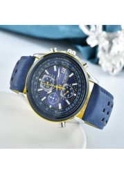 Luxury Japan Brand Men's Quartz Watches Blue Angel World Chronograph Wristwatches Business Casual Steel Leather Band Clock Clock