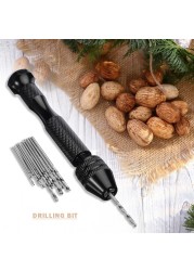 Mini Micro Aluminum Hand Drill Woodworking Drill Rotary Hand Drill Manual With Keyless Chuck HSS Twist Drill Bit Tools