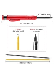 Solid Carpenter Pencil Set with 6 Threaded Refill, Built-in Sharpener, Deep Hole Mechanical Pencil Marker Marking Tool